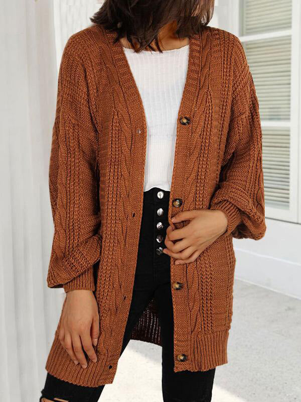 Women's Cardigans Loose Solid Button Knit Cardigan