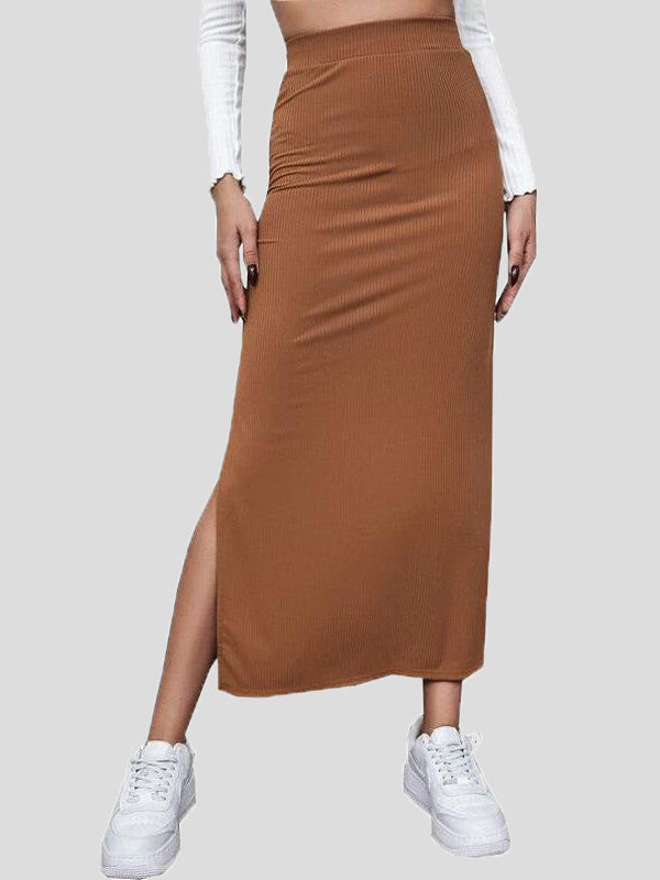 Women's Skirts Solid Slim Fit Slit Long Skirt