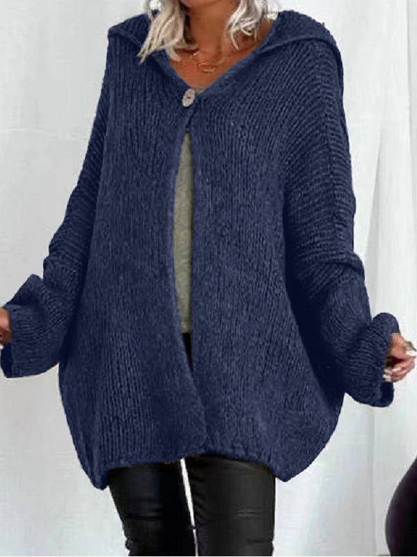 Women's Sweaters Solid Doll Sleeve Hooded Sweater