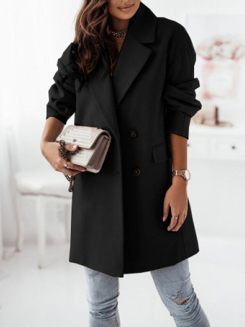 Women's Coats Solid Lapel Double Breasted Wool Coat