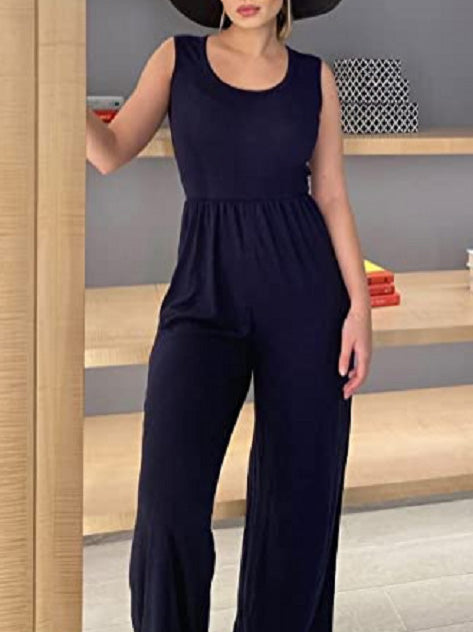 Women's Jumpsuits Casual U-Neck Sleeveless Wide-Leg Jumpsuit