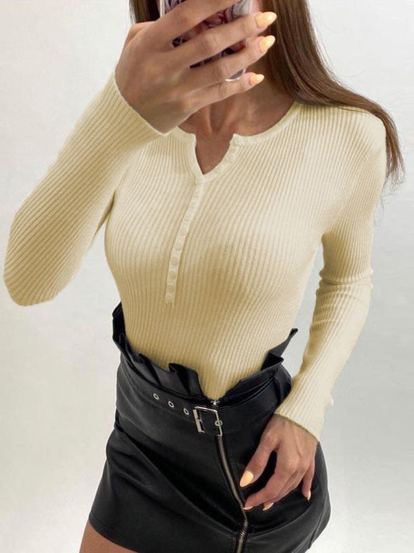 Women's Sweaters V-Neck Button Long Sleeve Knit Sweater