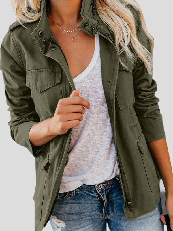 Women's Jackets Solid Zip Pocket Casual Jacket