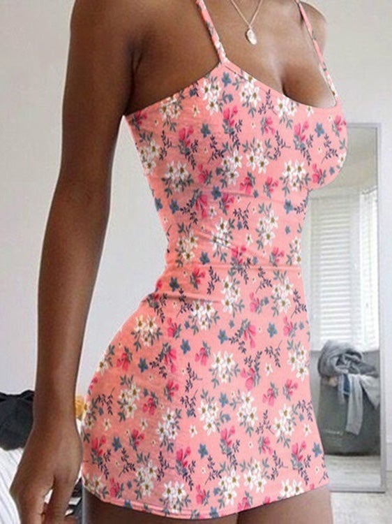 Women's Dresses Suspender Floral Print Skinny Mini Dress