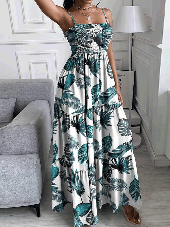 Women's Dresses Leaf Print High Waist Slip Dress