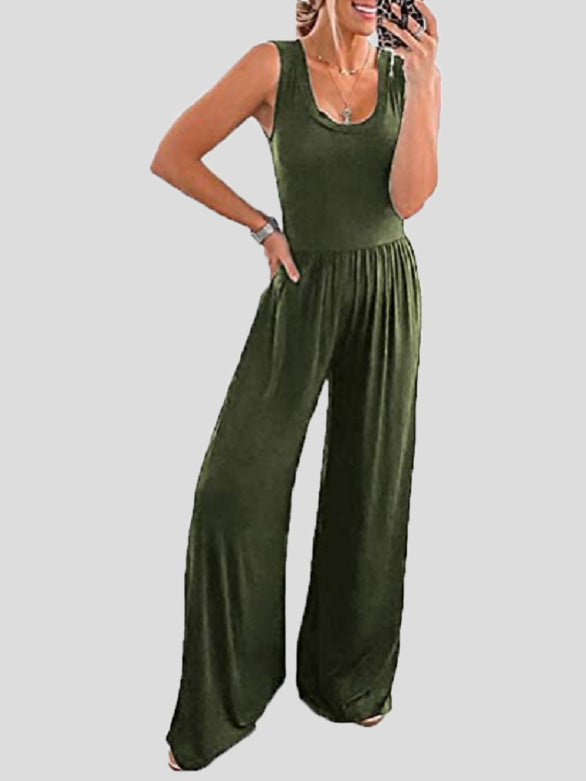 Women's Jumpsuits Casual U-Neck Sleeveless Wide-Leg Jumpsuit