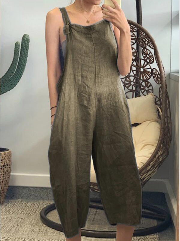 Women's Jumpsuits Solid Casual Cropped Sleeveless Jumpsuit