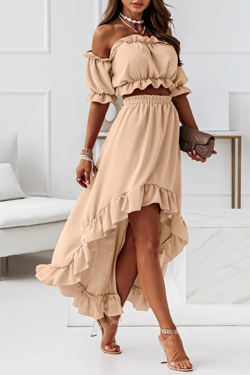 Flounce Off Shoulder Crop Irregularity Skirt Set