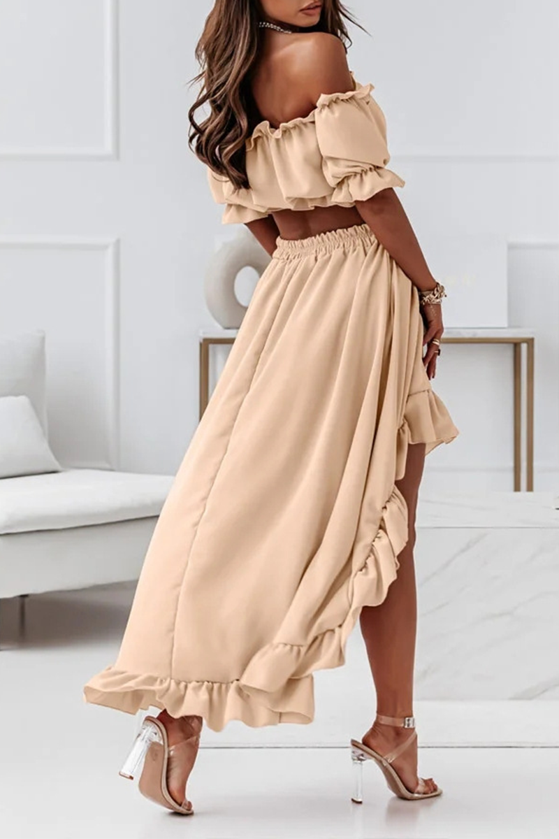 Flounce Off Shoulder Crop Irregularity Skirt Set