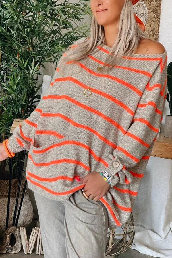 Warm Wishes Pocketed Striped Loose Sweater