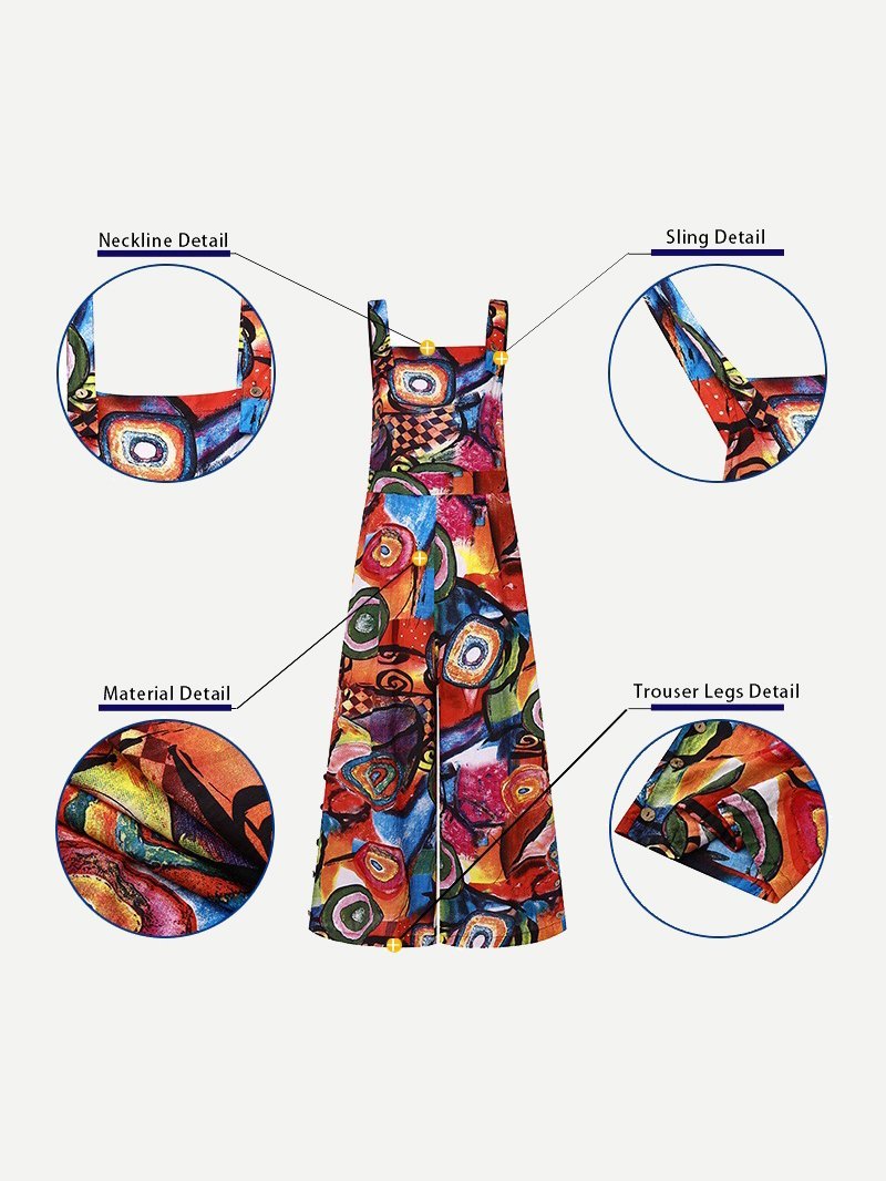 Abstract Printed Overalls Wide-leg Pants Jumpsuit