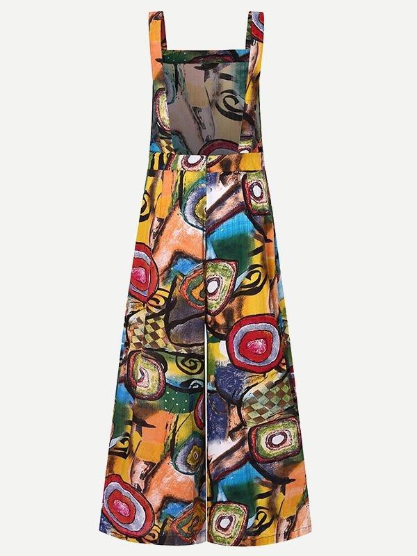 Abstract Printed Overalls Wide-leg Pants Jumpsuit
