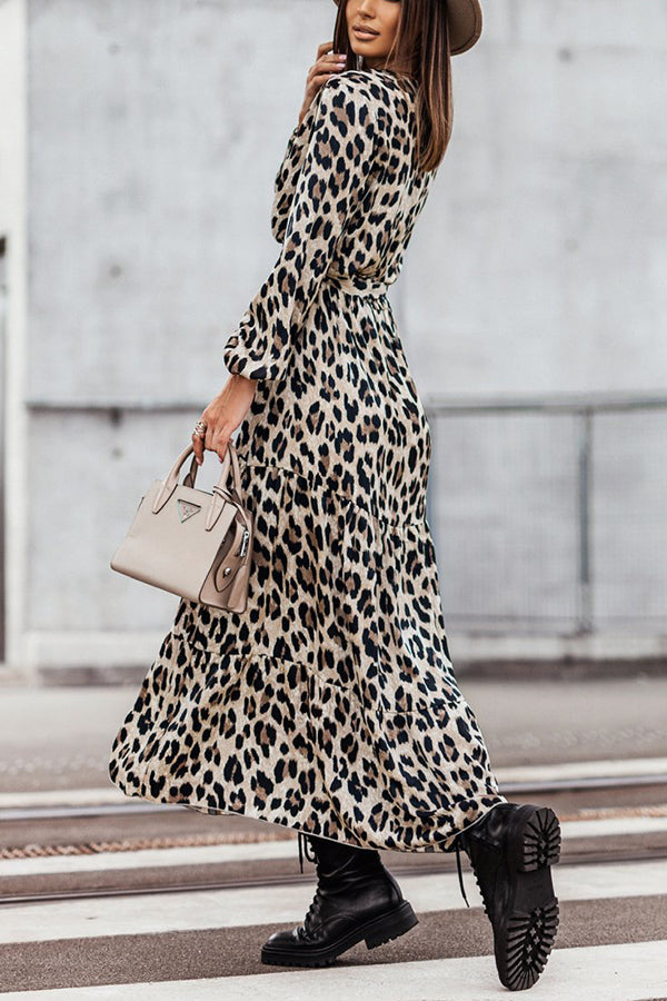 Most Wanted Leopard Print Long Sleeve Maxi Dress