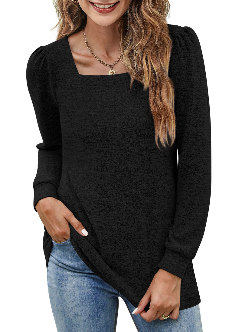 Women‘s Blouses Square Neck Puff Sleeve Casual Blouse