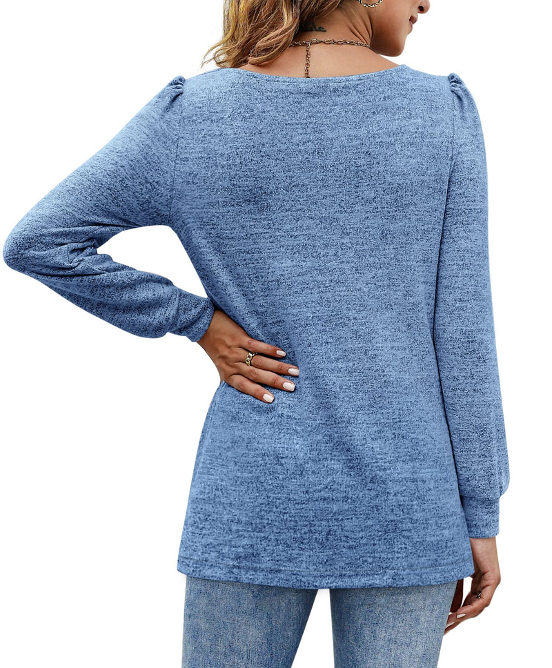 Women‘s Blouses Square Neck Puff Sleeve Casual Blouse