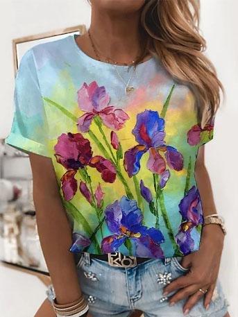 Bright Abstract Print Round Neck T-shirt