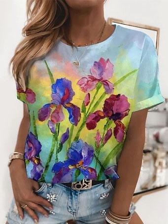 Bright Abstract Print Round Neck T-shirt