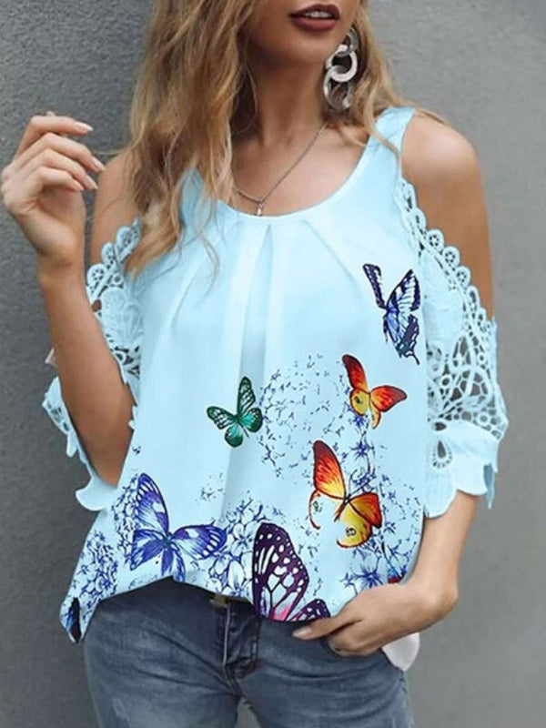 Butterfly Hollow Sleeve Casual Blouses