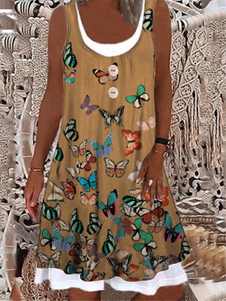 Butterfly Print Sleeveless Loose A-line Skirt
