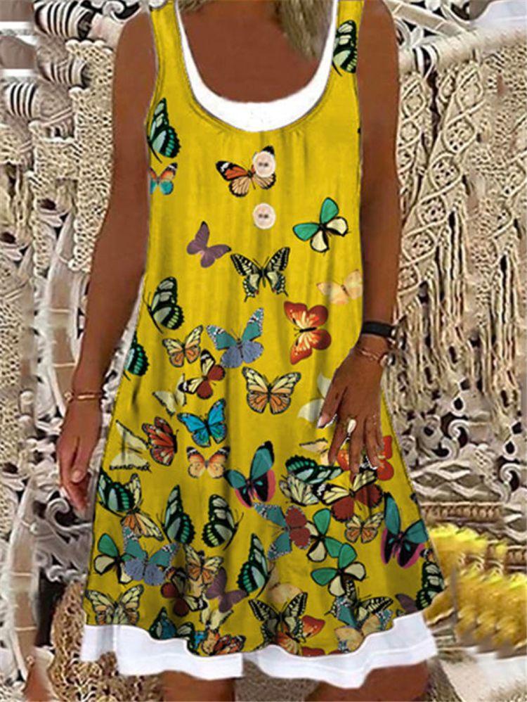 Butterfly Print Sleeveless Loose A-line Skirt