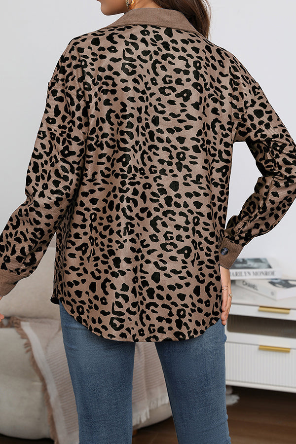 No Limitations Pocketed Leopard Corduroy Shacket
