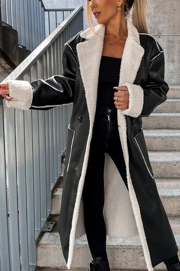 Own The World Faux Leather Teddy Lined Belt Midi Coat