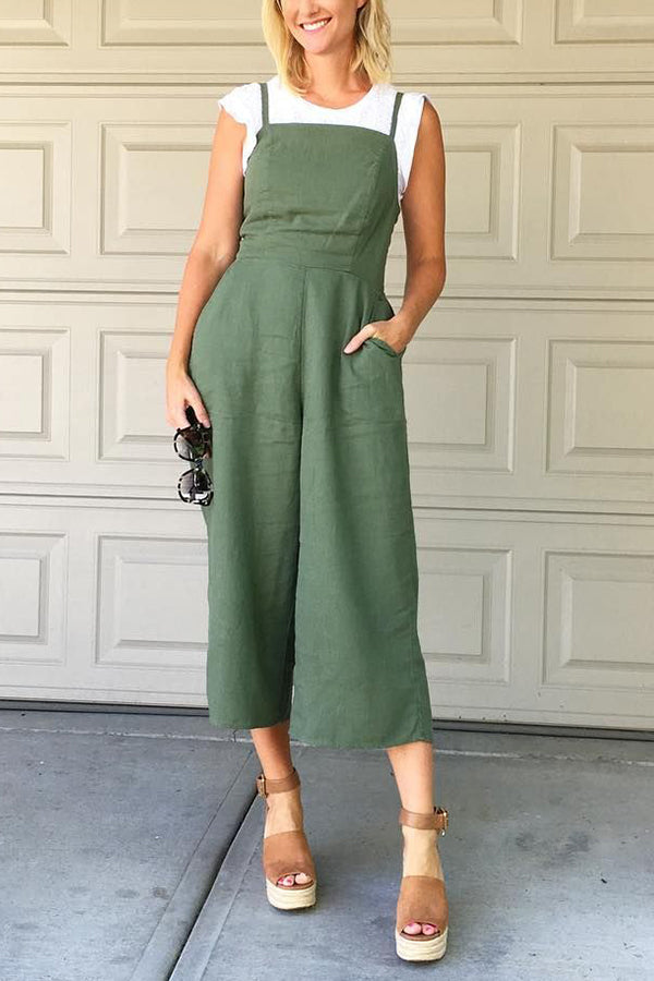 Solid Tie Backless Cropped Jumpsuits