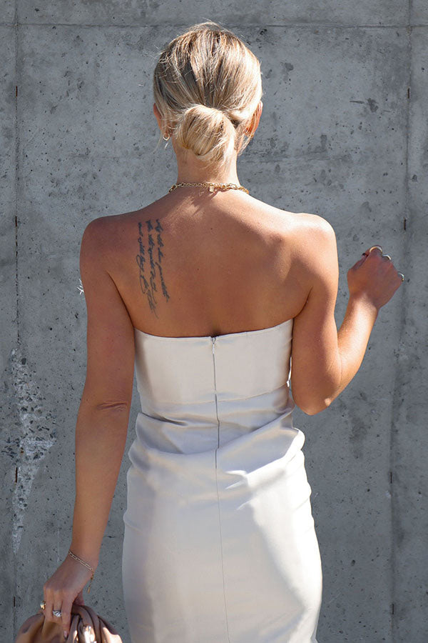 Be A Star Faux Leather Feather Trim Midi Dress