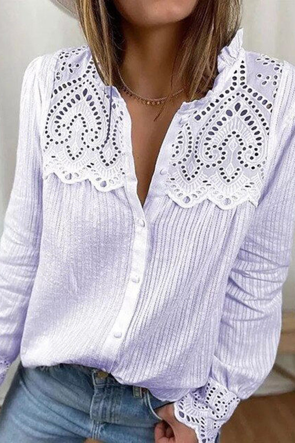 Fulfilled Heart Lace Button Ruffle Neck Blouse
