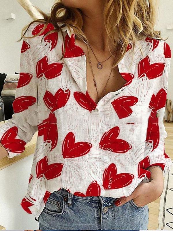 Cardigan Stand Collar Heart Print Blouses