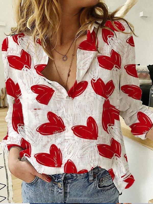 Cardigan Stand Collar Heart Print Blouses