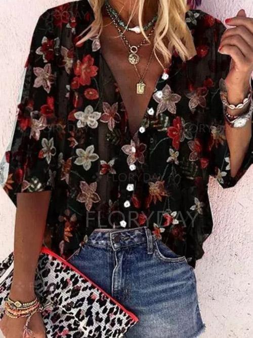 Cardigan Stand Collar Printed Casual Blouses