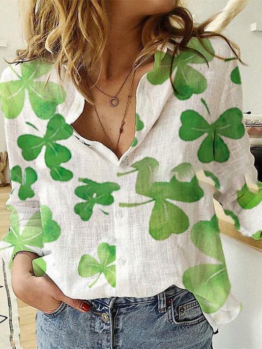 Casual And Comfortable Leaf Print Long Sleeve Blouses