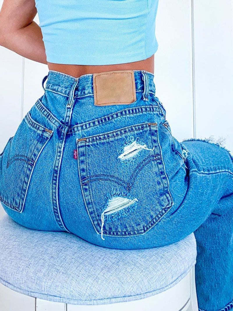 Casual Broken Hole Slim Pocket Jeans