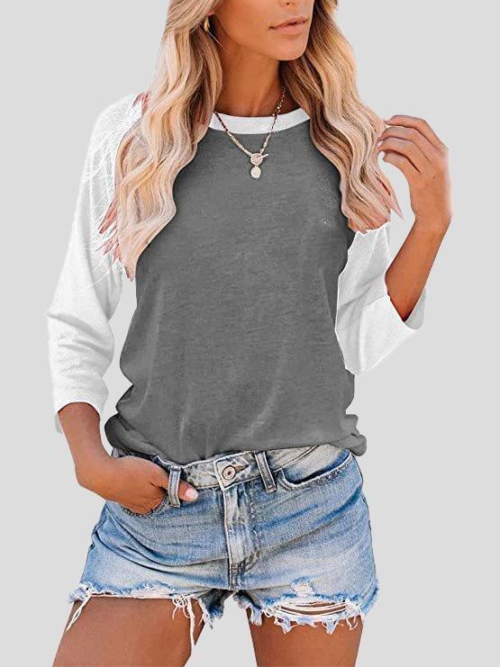 Casual Colorblock 3/4 Sleeves T-shirt