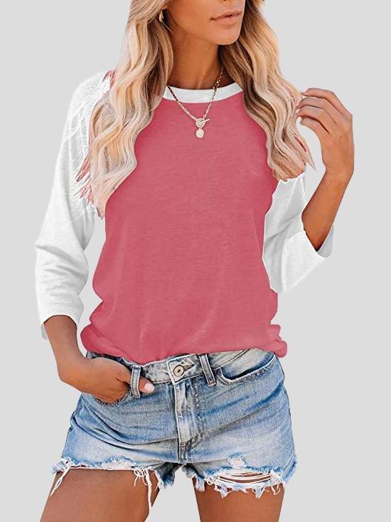 Casual Colorblock 3/4 Sleeves T-shirt