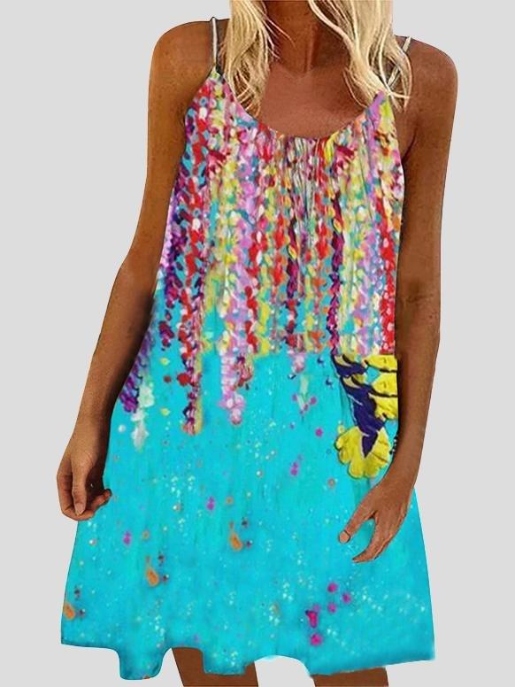 Casual Floral Print Suspender Dress