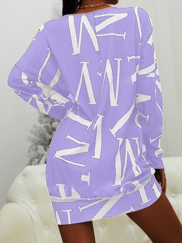Casual Long Sleeve Letter Print Round Neck Dress