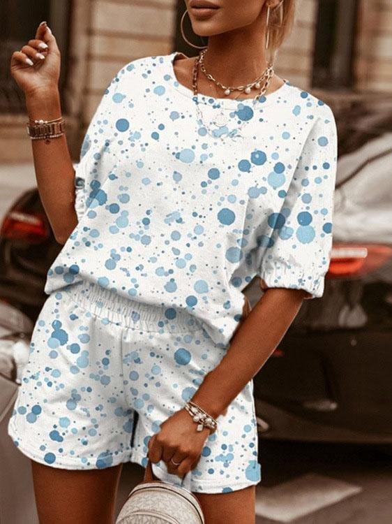 Casual Printed Round Neck Short Sleeve & Shorts Two-Piece Set