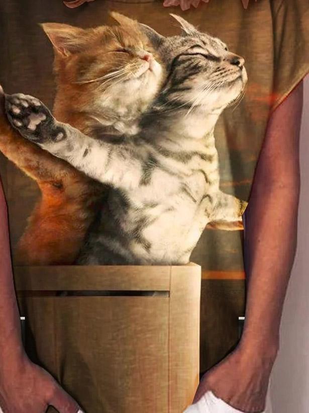 Casual Printed Titanic Cat Short Sleeve T-Shirt
