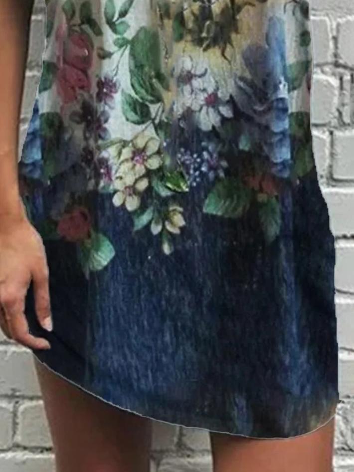 Casual Sleeveless Straight Print Mini Dress