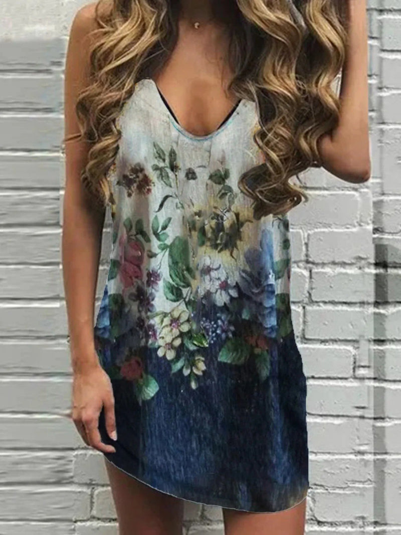 Casual Sleeveless Straight Print Mini Dress