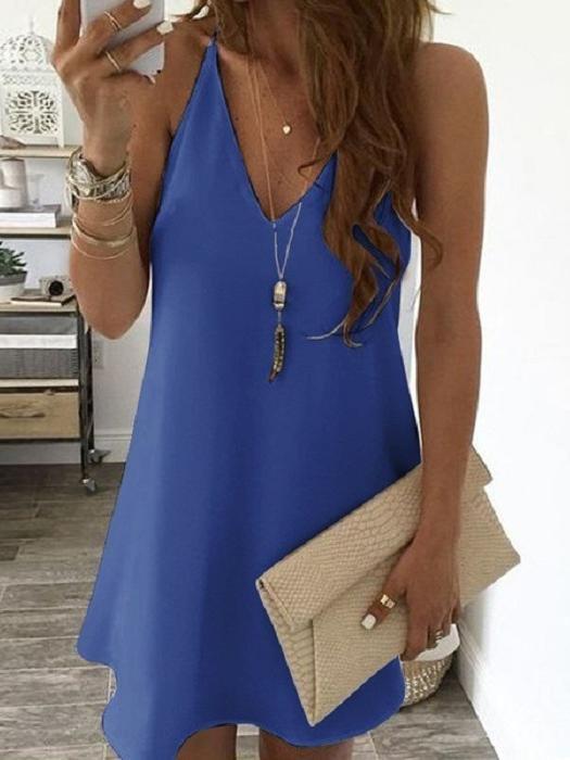 Casual Solid Color Sleeveless Suspender Mini Skirt