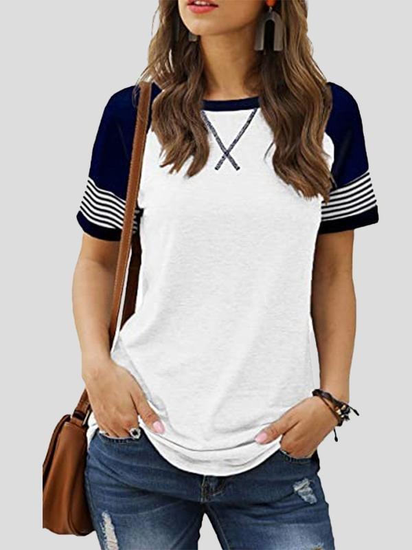 Casual Splicing Faded Short-sleeved Ladies T-shirt