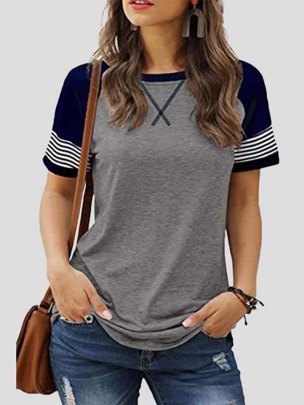 Casual Splicing Faded Short-sleeved Ladies T-shirt