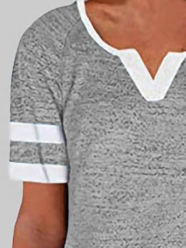 Casual Stitching V-neck Short-sleeved T-shirt