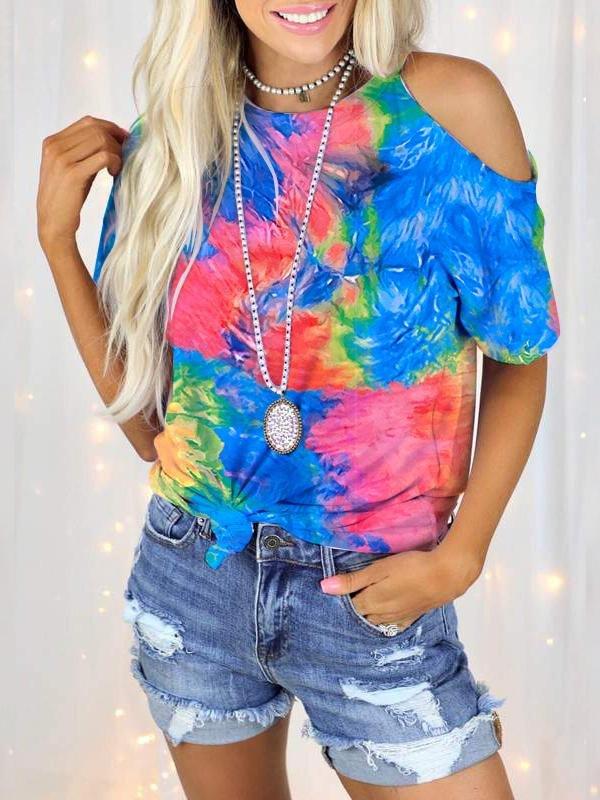 Casual Tie-dye Strapless Short-sleeved T-shirt