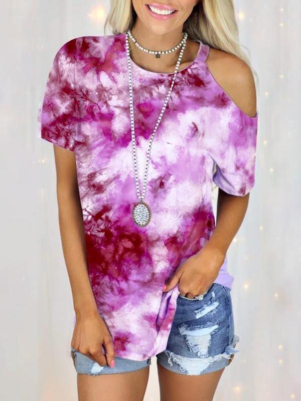 Casual Tie-dye Strapless Short-sleeved T-shirt