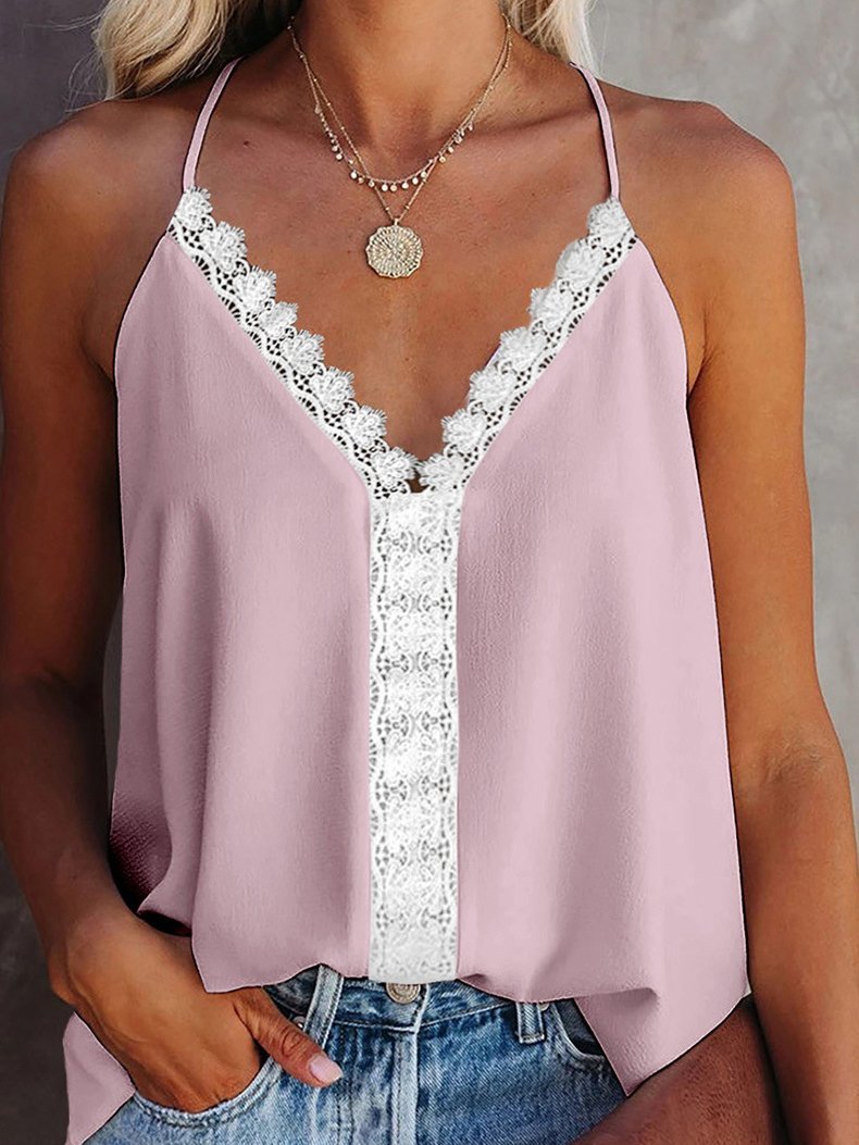 Casual V-neck Lace Sleeveless Suspender Top