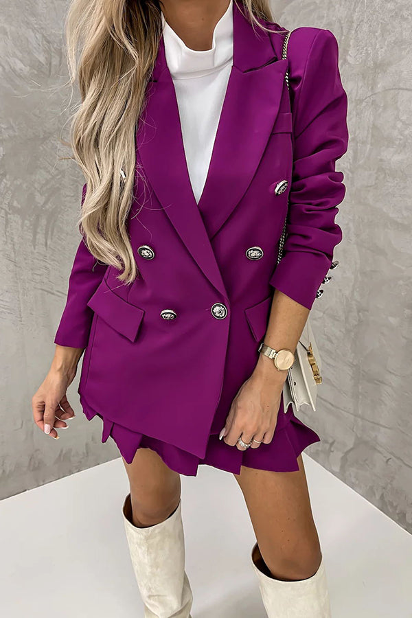 Giving Your All Double Breasted Blazer Pleated Skort Suit